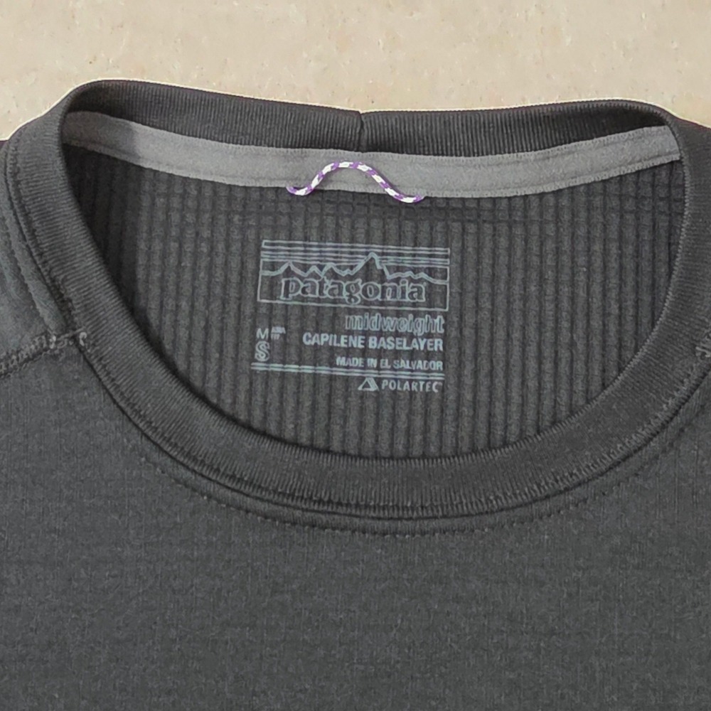 Patagonia Midweight Capilene Base Layer Sz S Black Long Sleeve Outdoor Hiking - Picture 3 of 10